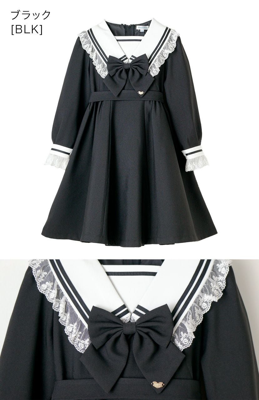 送料無料【目玉セール】女の子 レース使いのセーラーワンピース