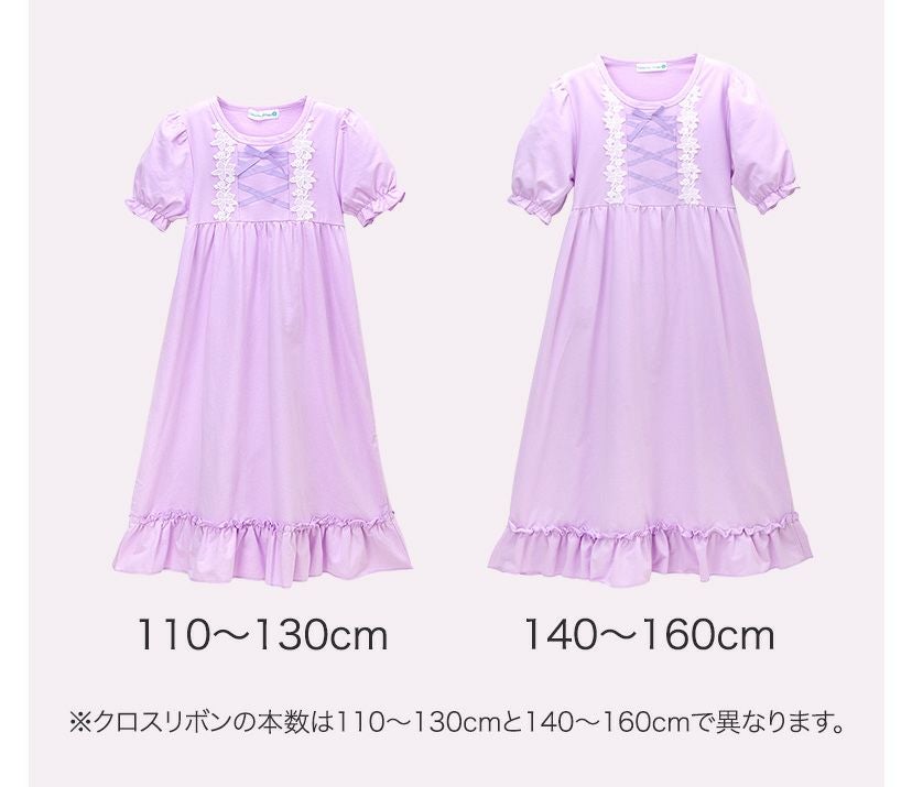 送料無料半袖フラワーレース＆クロスリボンネグリジェ キッズ ジュニア