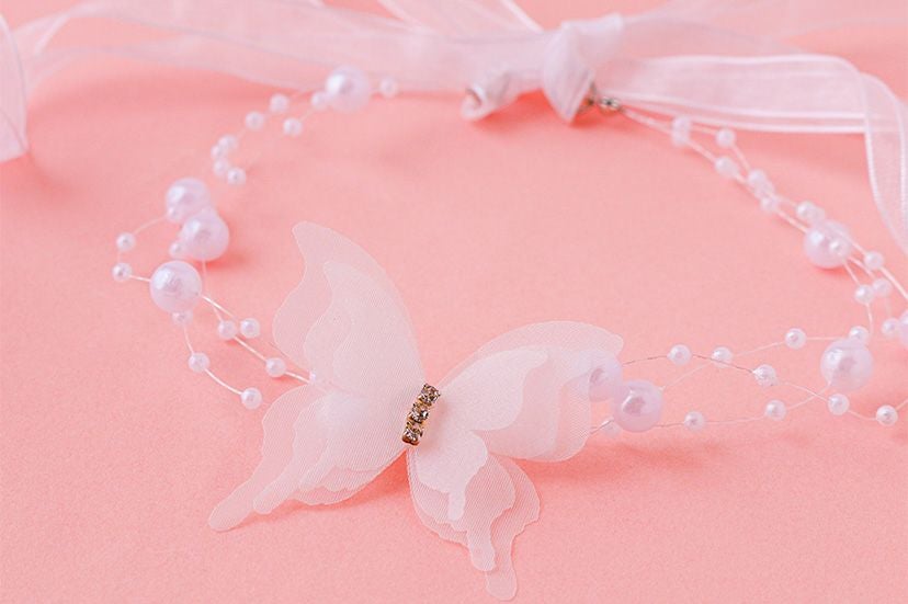 メール便送料無料】【メガセール】ちょうちょリボンネックレス パール