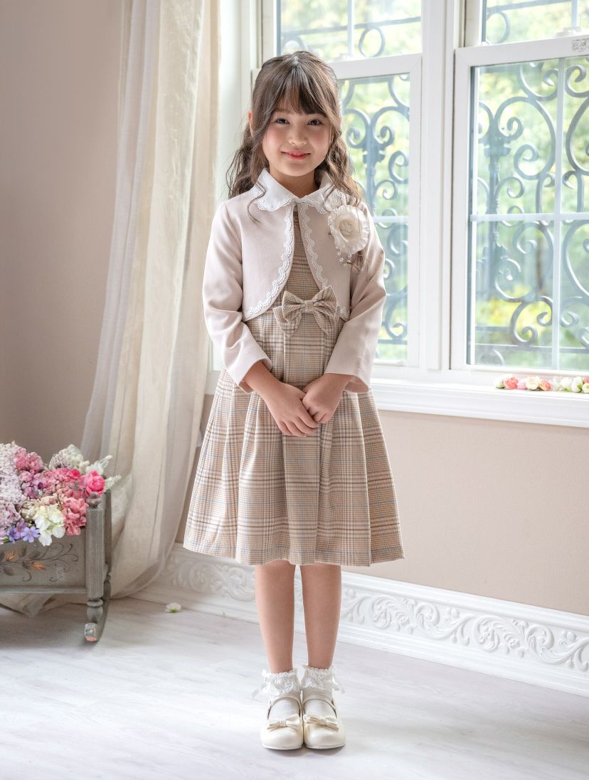 送料無料【入学準備セール超目玉】丸襟ワンピースとボレロの