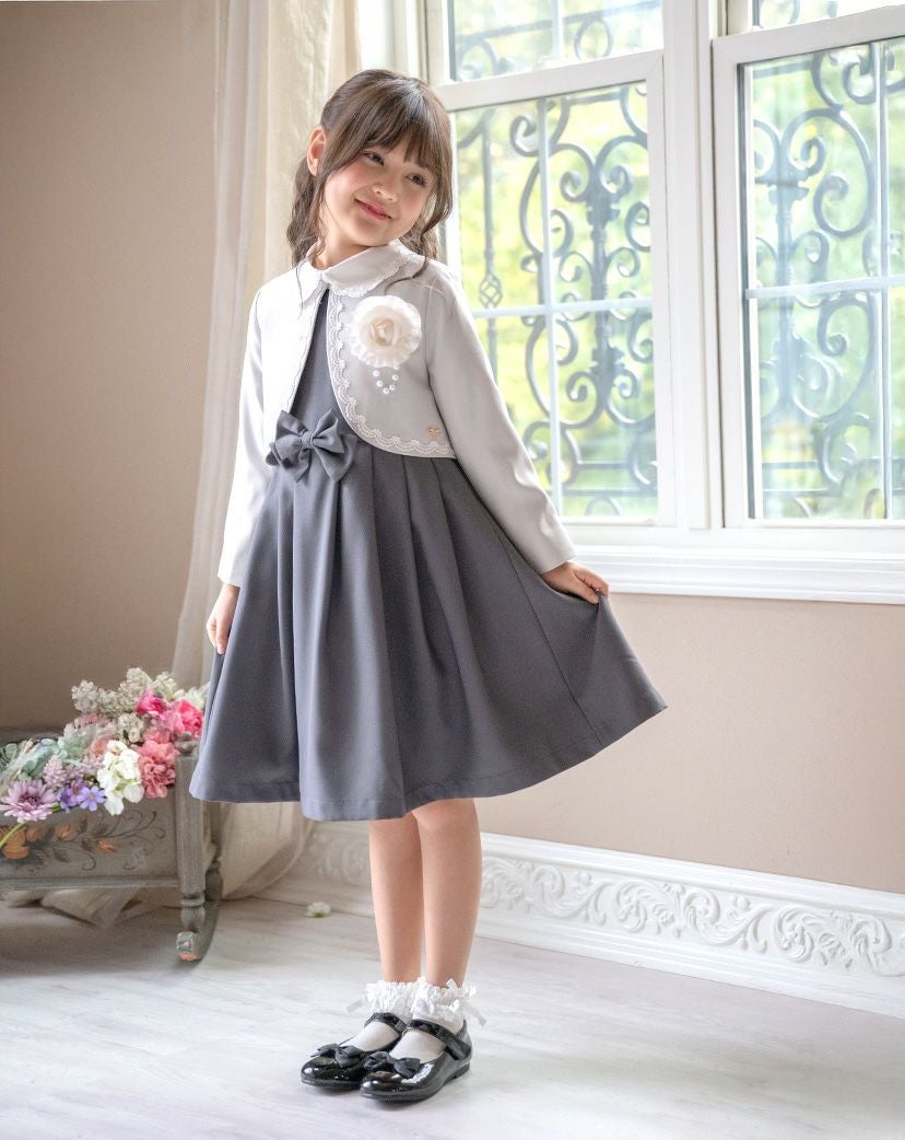 送料無料【入学準備セール超目玉】丸襟ワンピースとボレロの