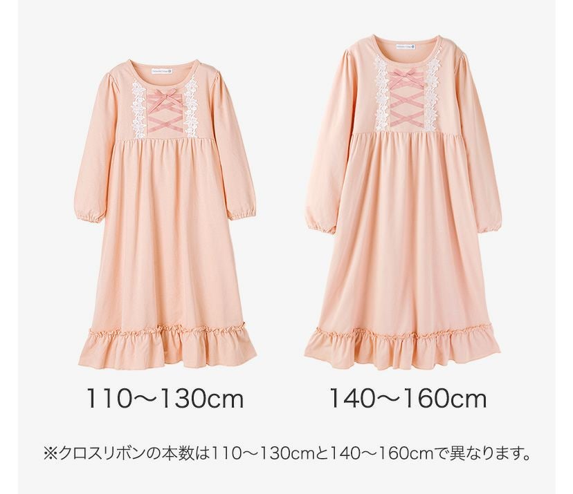 送料無料【超目玉セール】パジャマ 長袖フラワーレース＆クロスリボン