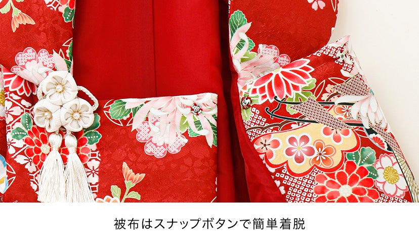 花柄織入り花柄生地着物ワンピース＆同柄被布セット