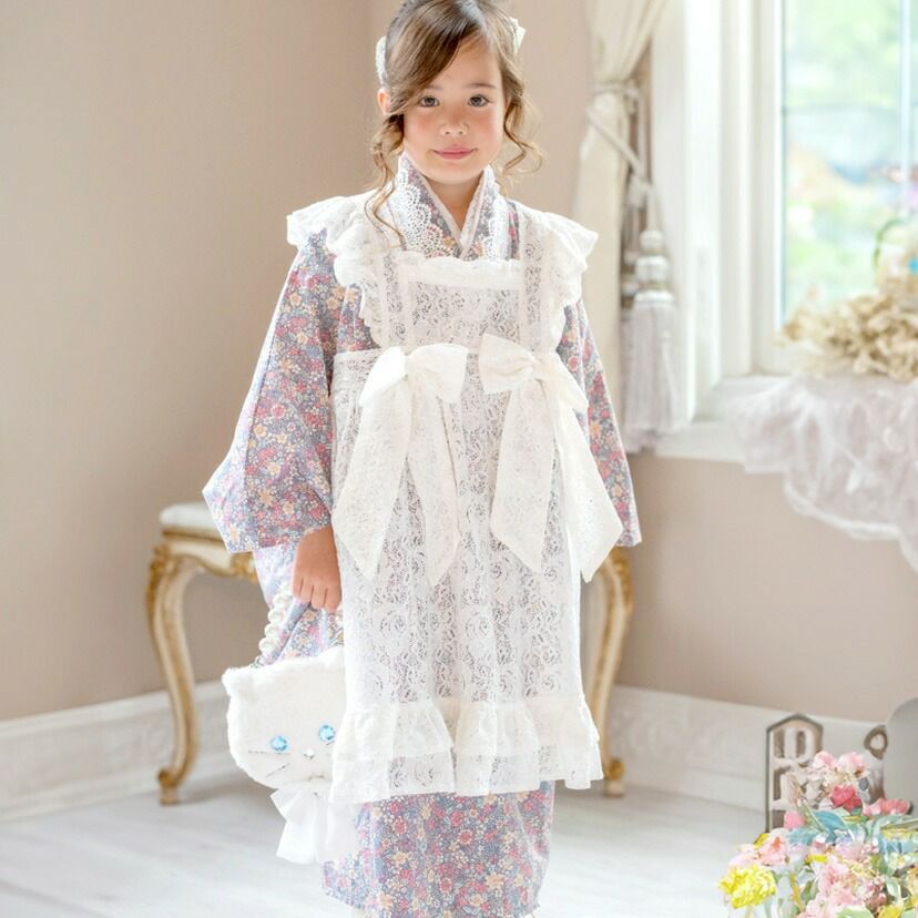 送料無料【超目玉セール】エプロン着物ワンピース 和装 3才 7才 女の子