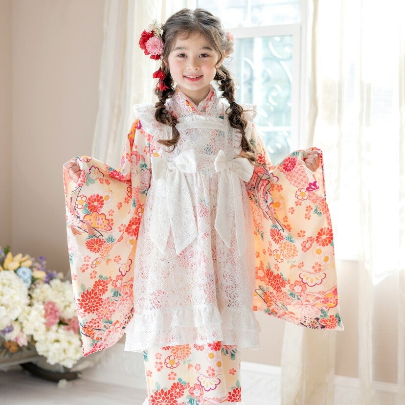 送料無料【超目玉セール】エプロン着物ワンピース 和装 3才 7才 女の子