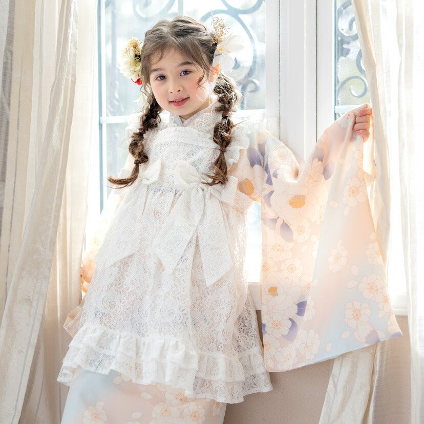 送料無料【超目玉セール】エプロン着物ワンピース 和装 3才 7才 女の子