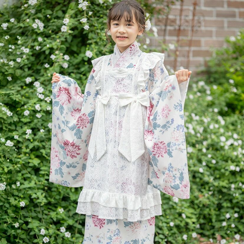 キャサリンコテージグリーン花柄刺繍ワンピース型着物 送料無料【超目玉セール】エプロン着物ワンピース レディース 女の子