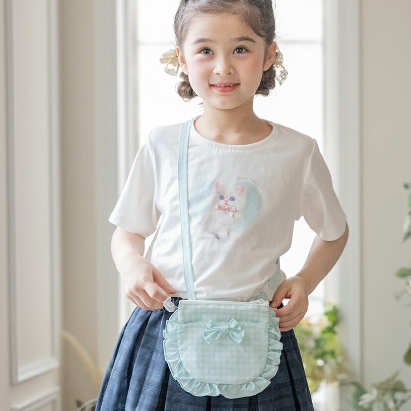 【メール便送料無料】撥水加工ファスナー付きフリルリボン移動ポケットかわいいギンガムチェック入園入学通園通学キャサリンコテージYUP6《メール便優先商品》キッズ