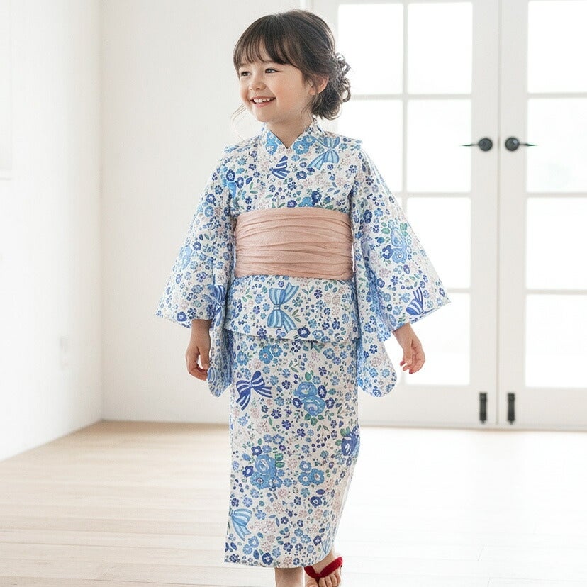 送料無料　浴衣子供女の子キッズ・ジュニア・ベビーセパレートキャサリンオリジナル和柄がかわいい2ピース浴衣セット（ワンピース・上衣・兵児帯）[90100110120130140150160cm紺黒ピンク椿朝顔猫]夏花火大