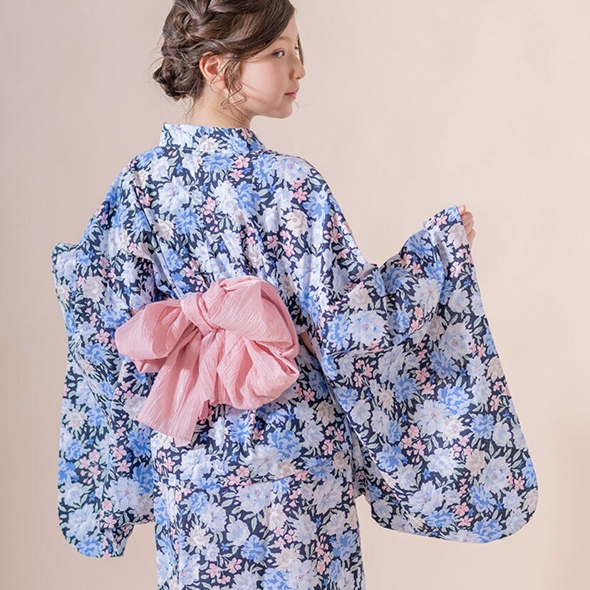 送料無料　浴衣子供女の子キッズ・ジュニア・ベビーセパレートキャサリンオリジナル和柄がかわいい2ピース浴衣セット（ワンピース・上衣・兵児帯）[90100110120130140150160cm紺黒ピンク椿朝顔猫]夏花火大