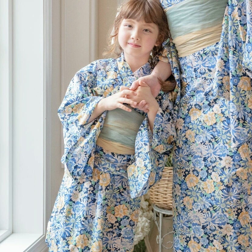 送料無料　浴衣子供女の子キッズ・ジュニア・ベビーセパレートキャサリンオリジナル和柄がかわいい2ピース浴衣セット（ワンピース・上衣・兵児帯）[90100110120130140150160cm紺黒ピンク椿朝顔猫]夏花火大