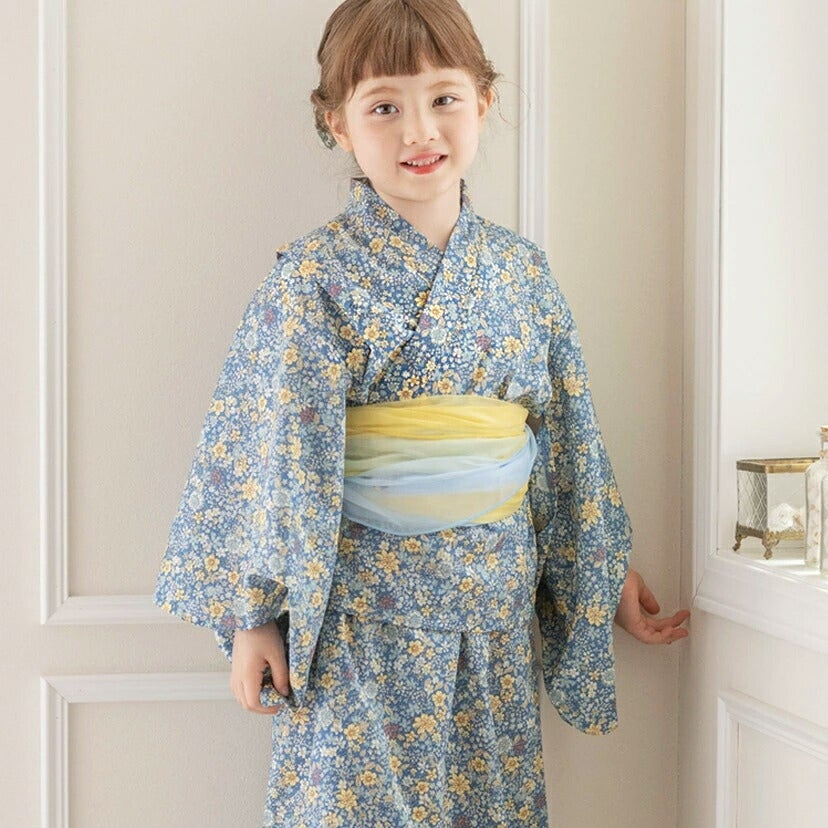 送料無料　浴衣子供女の子キッズ・ジュニア・ベビーセパレートキャサリンオリジナル和柄がかわいい2ピース浴衣セット（ワンピース・上衣・兵児帯）[90100110120130140150160cm紺黒ピンク椿朝顔猫]夏花火大