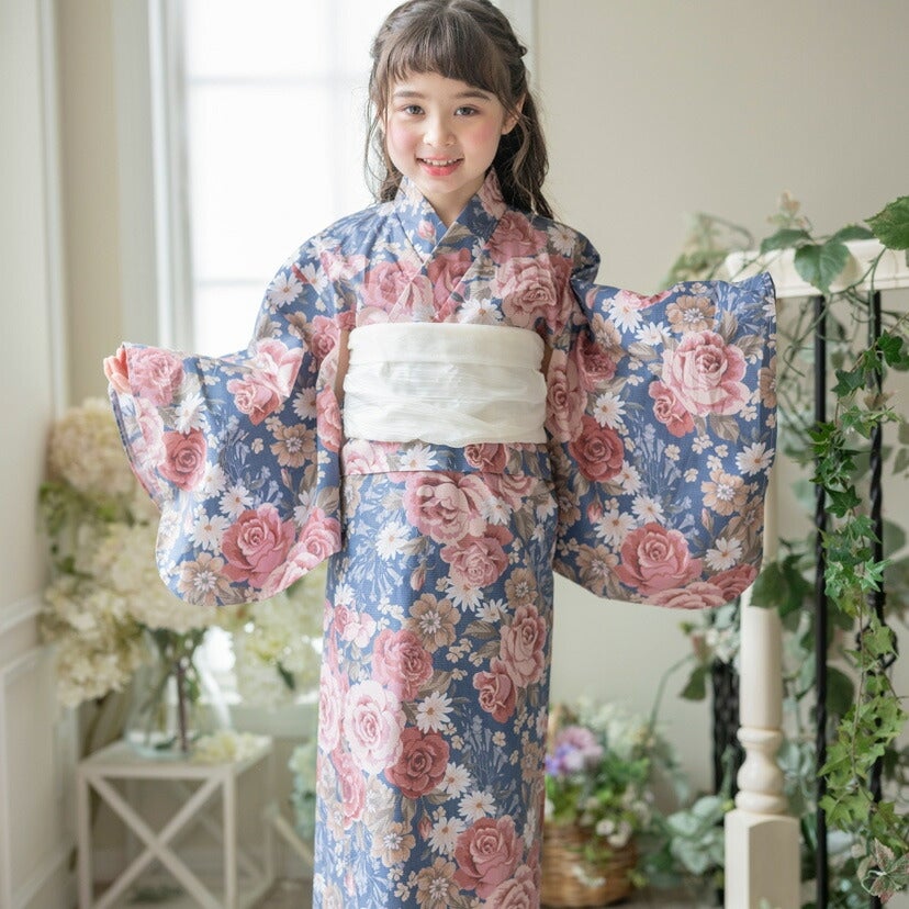 送料無料【メガセール】背中ファスナー浴衣キッズ 女の子 和装 浴衣 一
